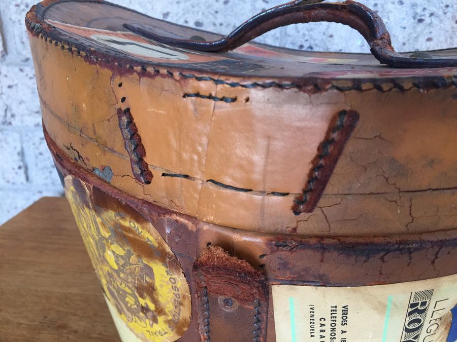 Vintage Leather Luggage Covered In Vintage Travel Stickers Decals [Photo 13]