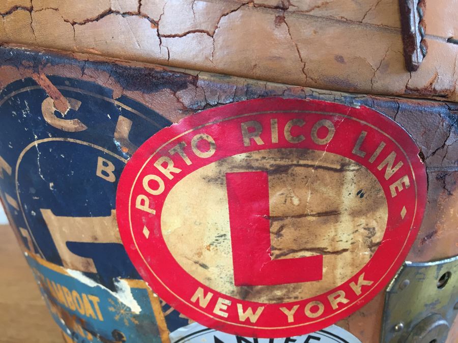Vintage Leather Luggage Covered In Vintage Travel Stickers Decals [Photo 19]