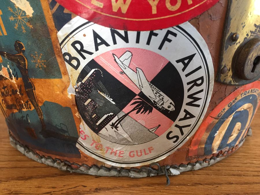 Vintage Leather Luggage Covered In Vintage Travel Stickers Decals [Photo 18]