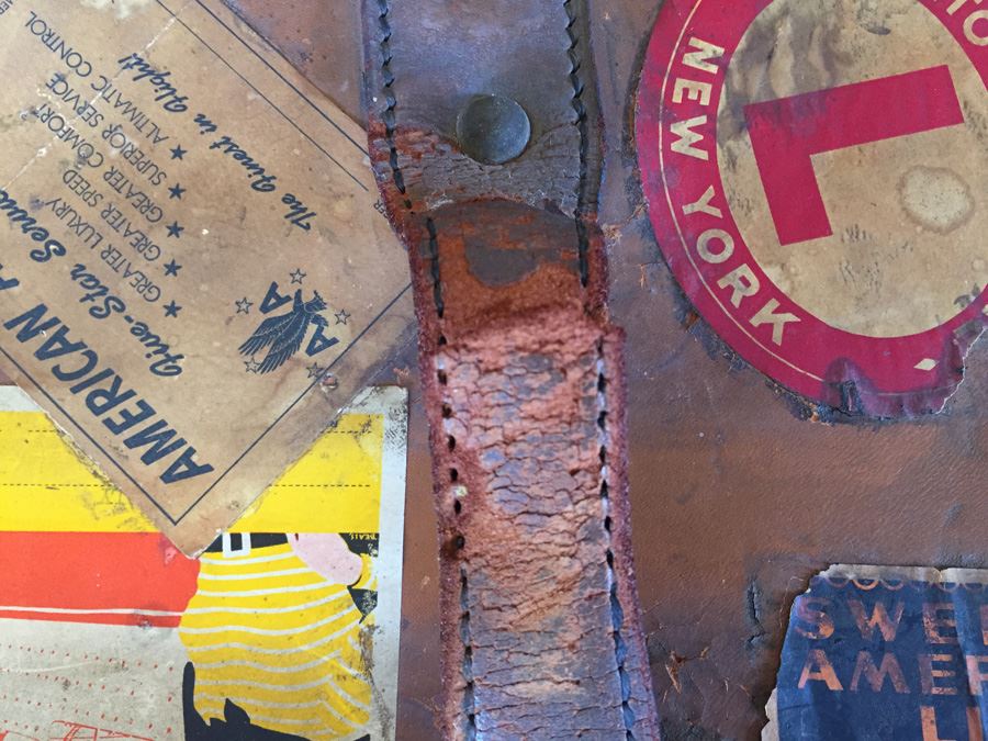 Vintage Leather Luggage Covered In Vintage Travel Stickers Decals [Photo 8]