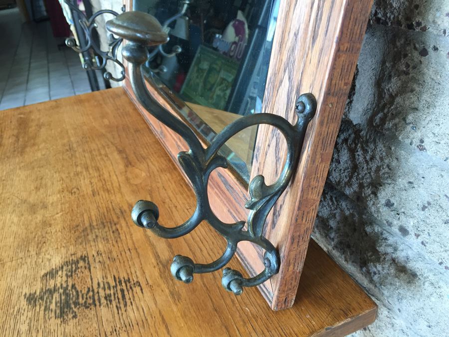Vintage Wooden Beveled Mirror Coat Hanger Hensley Company Pasadena CA [Photo 7]