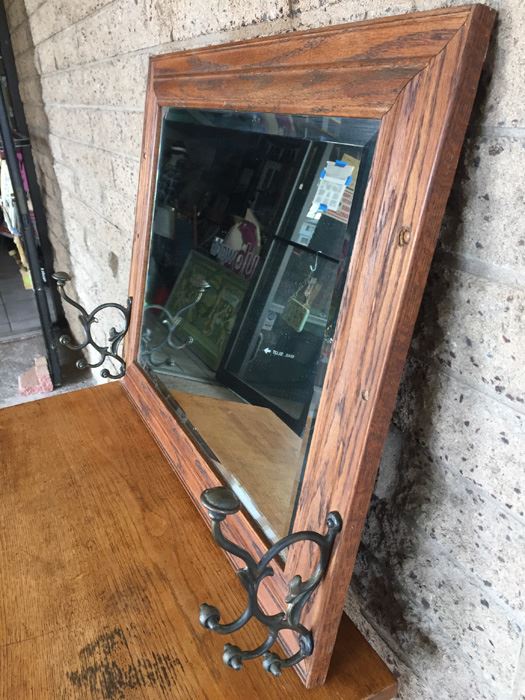 Vintage Wooden Beveled Mirror Coat Hanger Hensley Company Pasadena CA [Photo 12]