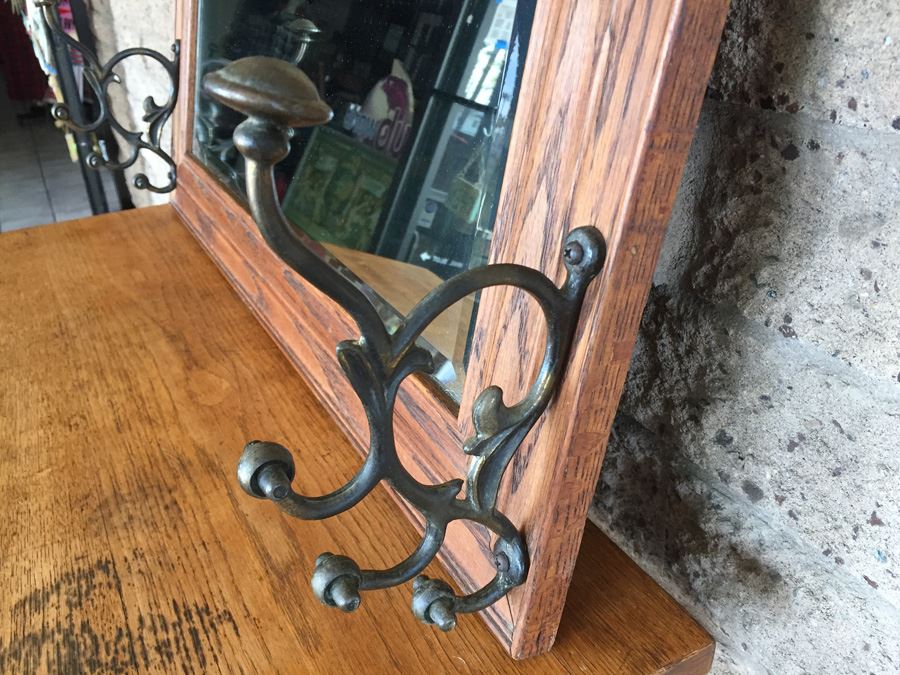 Vintage Wooden Beveled Mirror Coat Hanger Hensley Company Pasadena CA [Photo 10]
