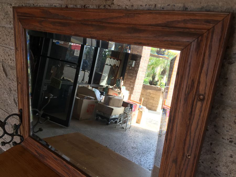 Vintage Wooden Beveled Mirror Coat Hanger Hensley Company Pasadena CA [Photo 9]