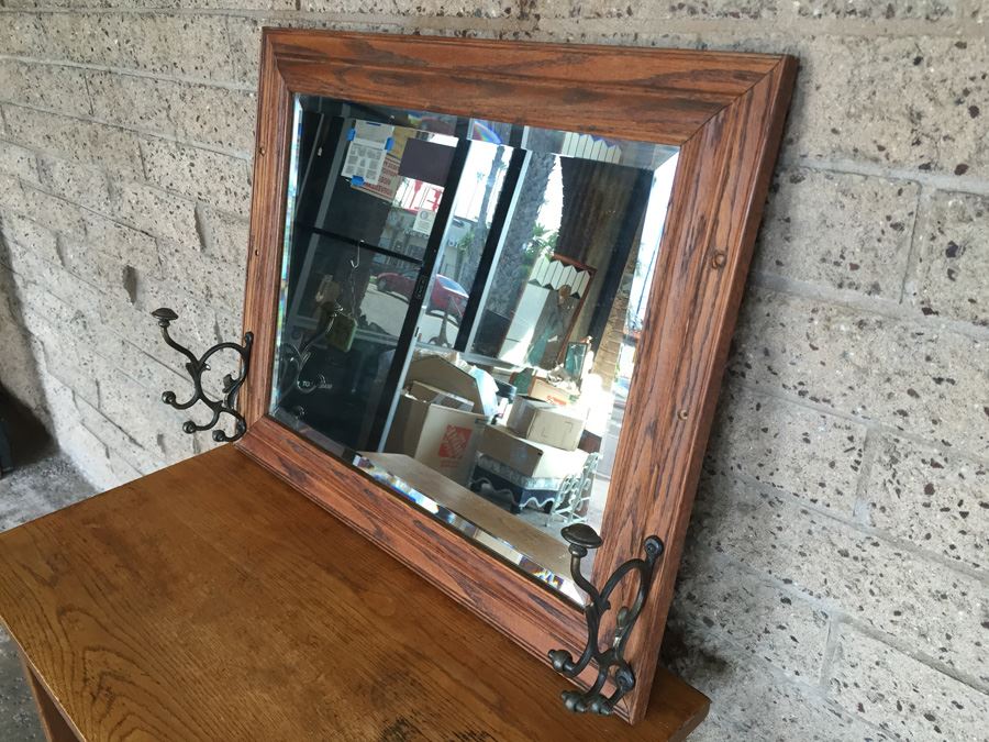 Vintage Wooden Beveled Mirror Coat Hanger Hensley Company Pasadena CA [Photo 8]