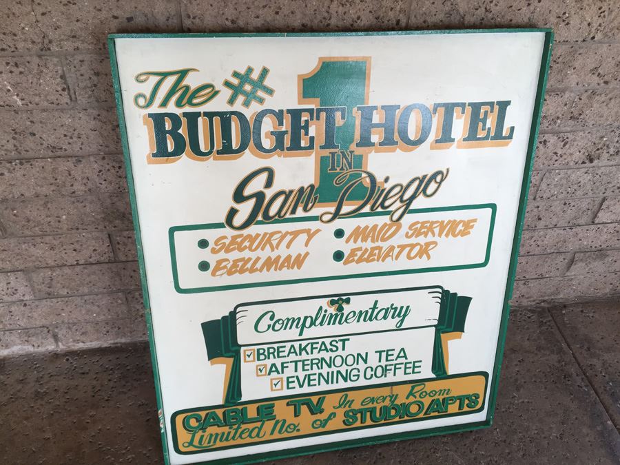 Vintage Double Sided Hand Painted Wooden Sign San Diego Hotel Sign #1 Budget Hotel In San Diego [Photo 11]