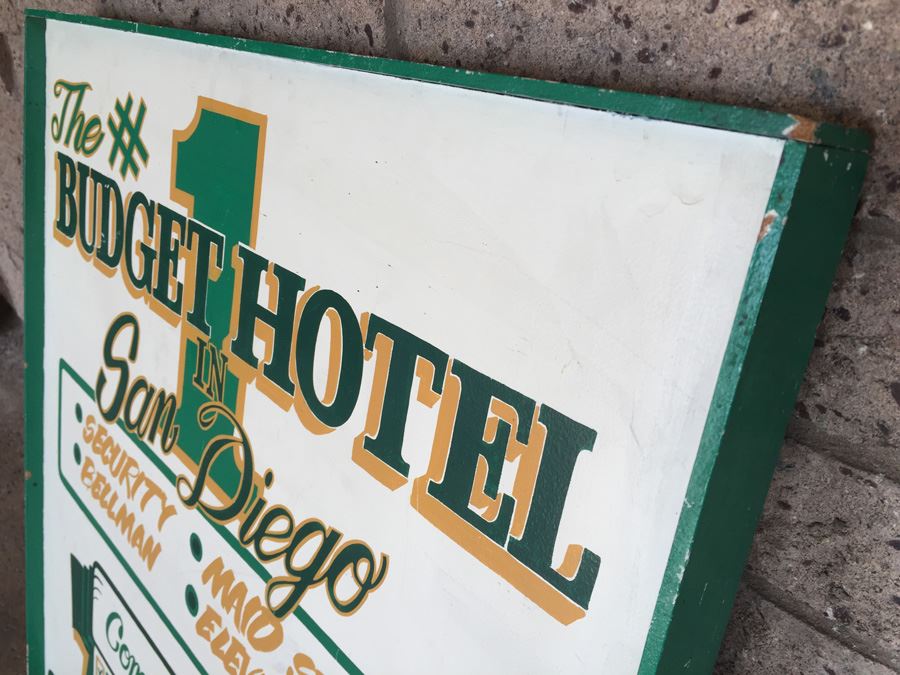 Vintage Double Sided Hand Painted Wooden Sign San Diego Hotel Sign #1 Budget Hotel In San Diego [Photo 5]