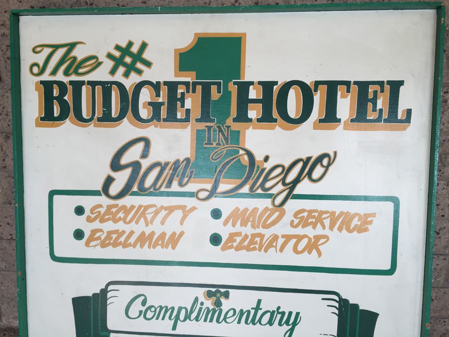 Vintage Double Sided Hand Painted Wooden Sign San Diego Hotel Sign #1 Budget Hotel In San Diego [Photo 2]