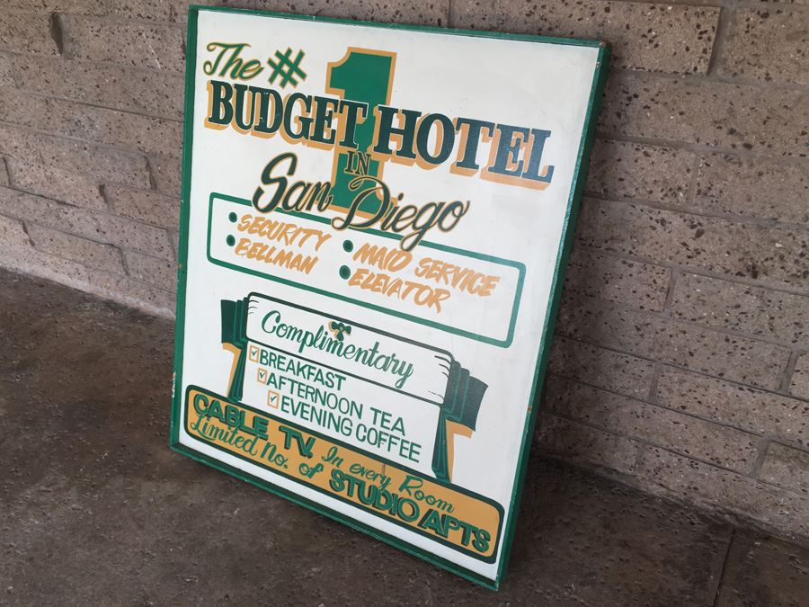 Vintage Double Sided Hand Painted Wooden Sign San Diego Hotel Sign #1 Budget Hotel In San Diego [Photo 4]