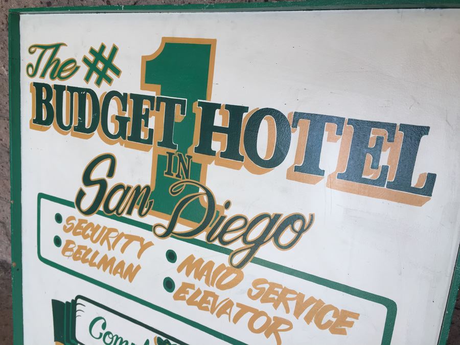 Vintage Double Sided Hand Painted Wooden Sign San Diego Hotel Sign #1 Budget Hotel In San Diego [Photo 6]