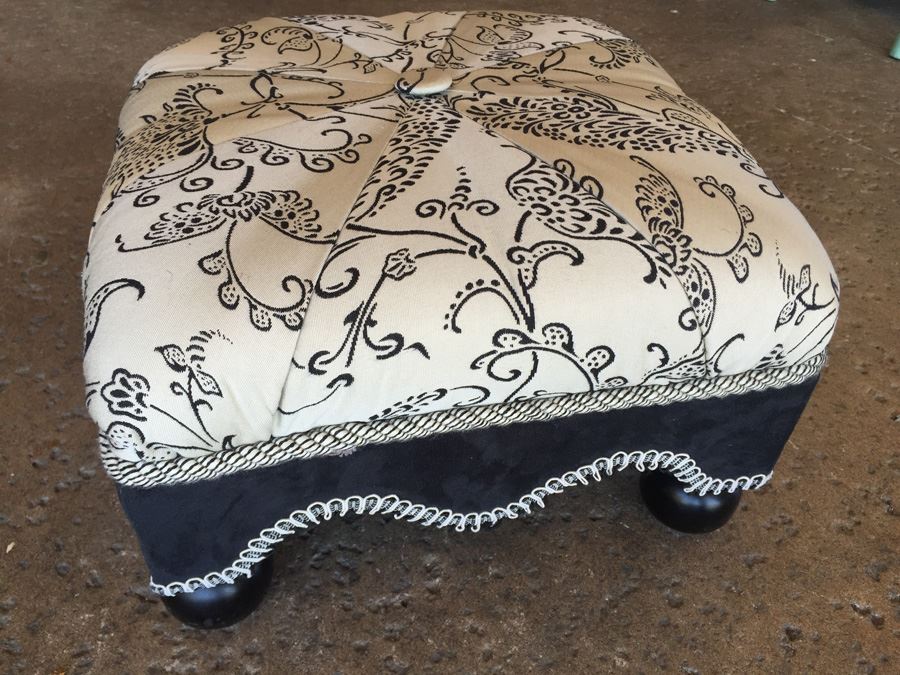 Contemporary Black And White Upholstered Footstool