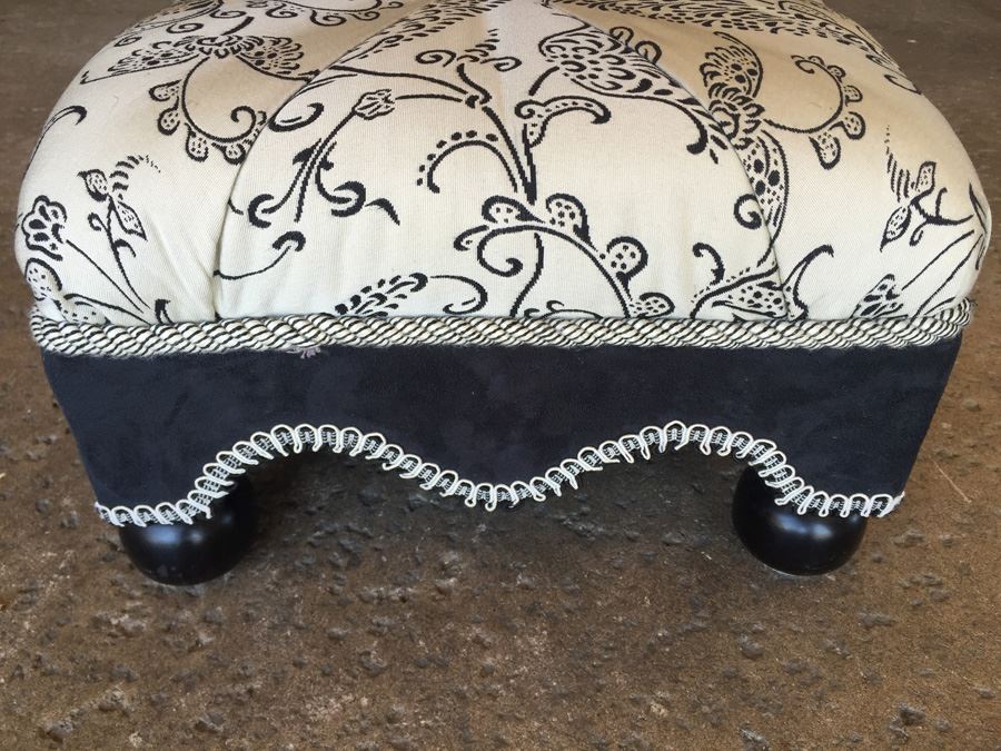 Contemporary Black And White Upholstered Footstool [Photo 2]