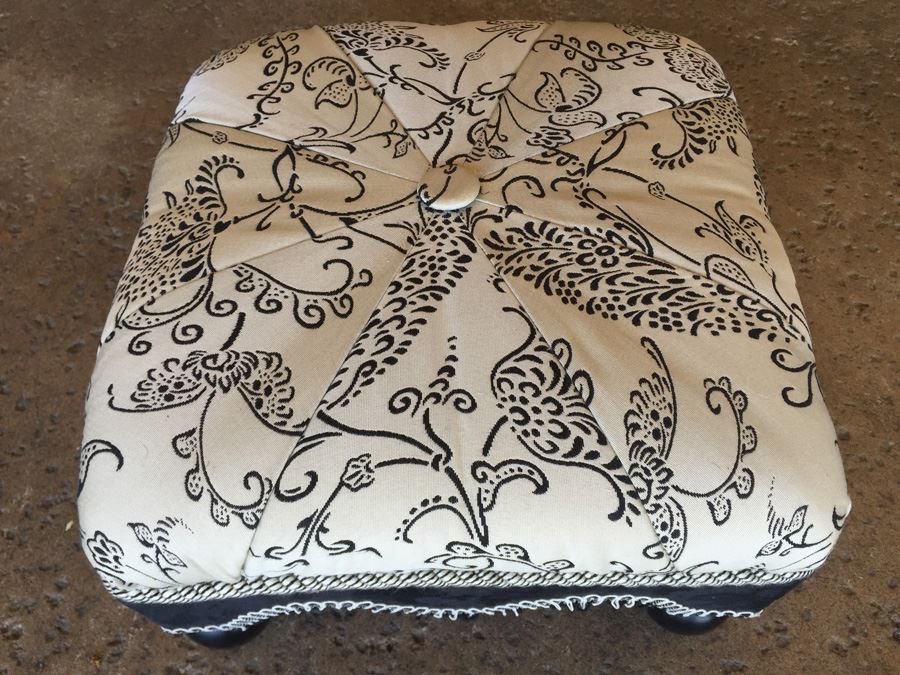 Contemporary Black And White Upholstered Footstool [Photo 4]