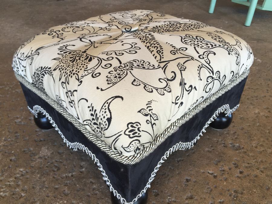 Contemporary Black And White Upholstered Footstool [Photo 3]