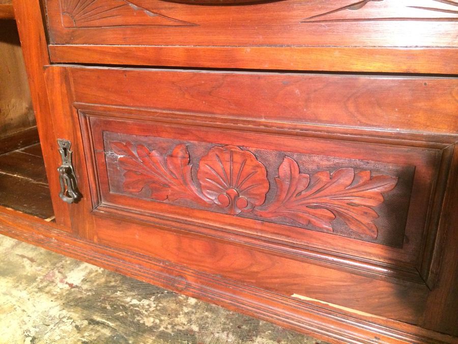 Antique English 1800's Mirrored Solid Walnut Sideboard Buffet Cupboard  [Photo 9]