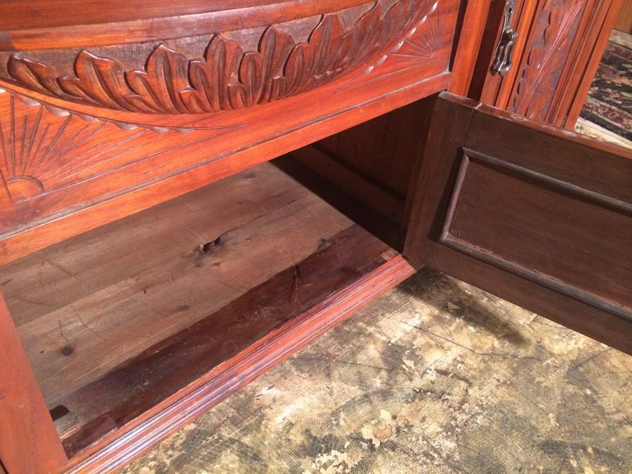 Antique English 1800's Mirrored Solid Walnut Sideboard Buffet Cupboard  [Photo 11]