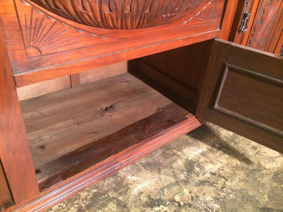 Antique English 1800's Mirrored Solid Walnut Sideboard Buffet Cupboard  [Photo 10]