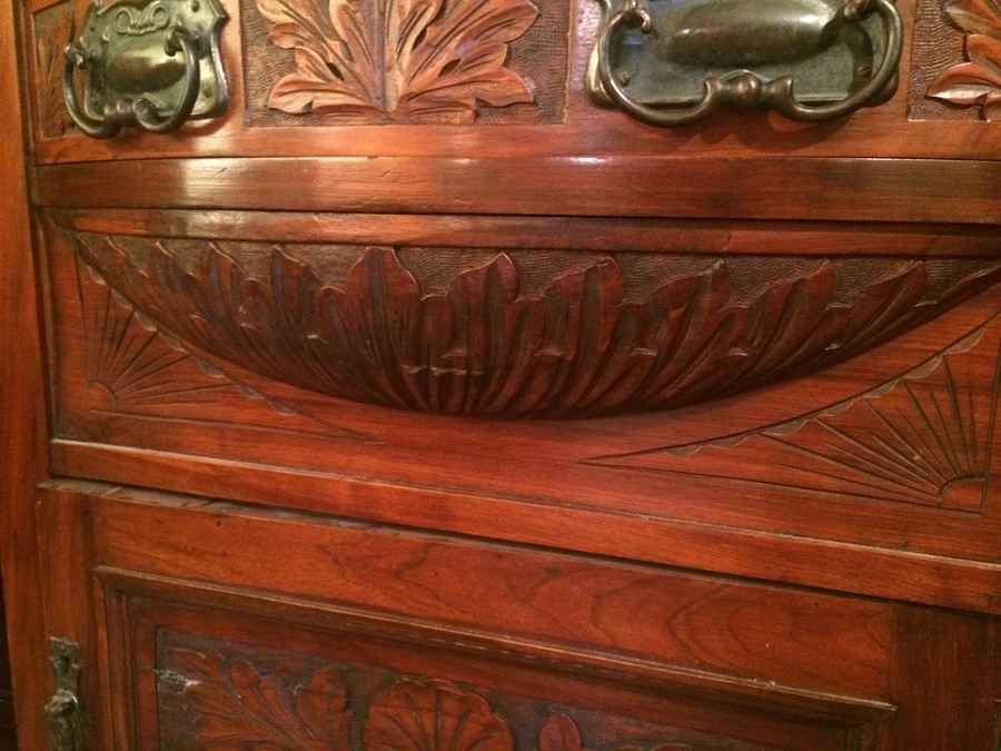 Antique English 1800's Mirrored Solid Walnut Sideboard Buffet Cupboard  [Photo 8]