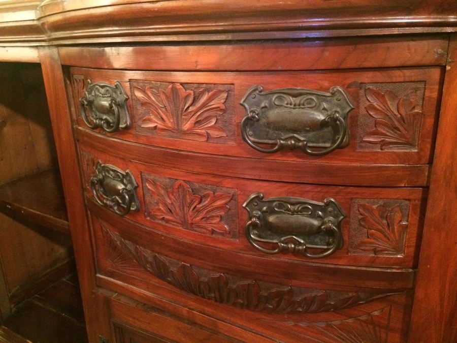 Antique English 1800's Mirrored Solid Walnut Sideboard Buffet Cupboard  [Photo 7]