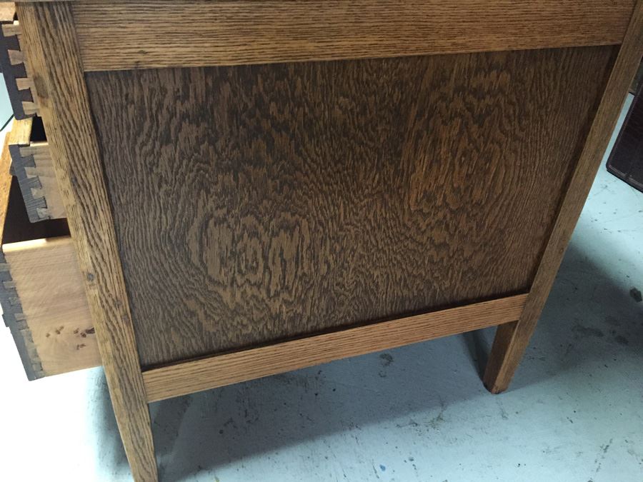 Vintage Oak Desk With Glass Top Nice Smaller Size [Photo 5]