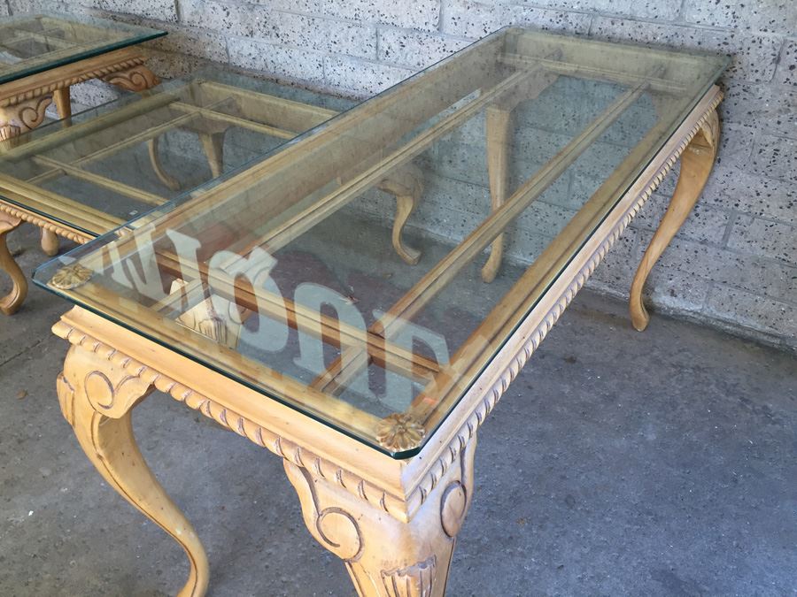 Nice 3-Piece Set Of Designer Furniture Consisting Of Console Table, Coffee Table, And Side Table Wood With Thick Glass Tops [Photo 5]