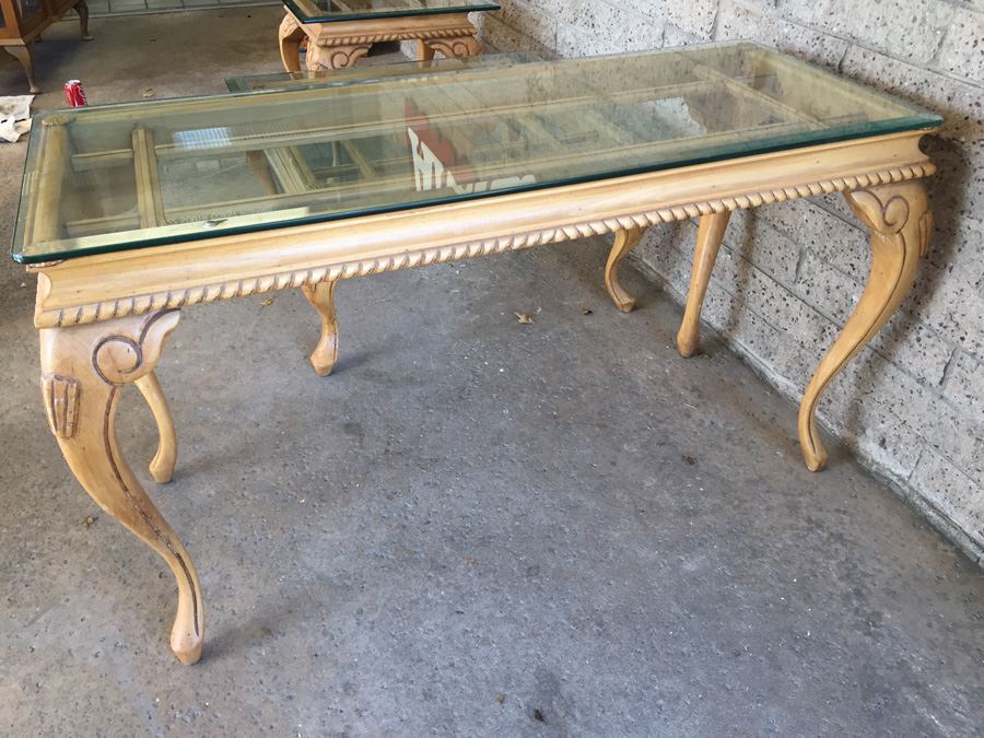 Nice 3-Piece Set Of Designer Furniture Consisting Of Console Table, Coffee Table, And Side Table Wood With Thick Glass Tops [Photo 14]