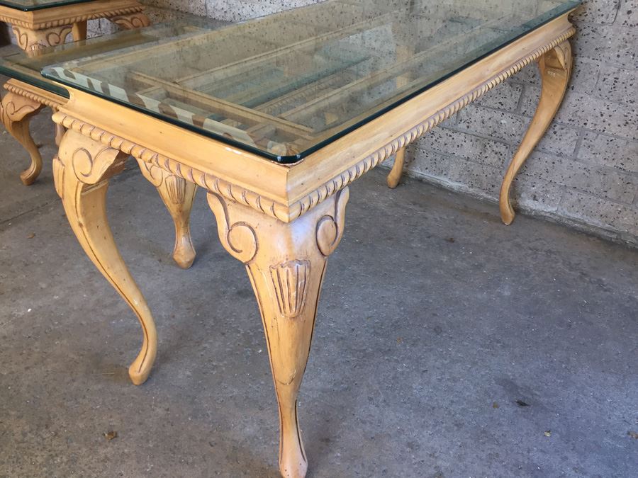 Nice 3-Piece Set Of Designer Furniture Consisting Of Console Table, Coffee Table, And Side Table Wood With Thick Glass Tops [Photo 4]