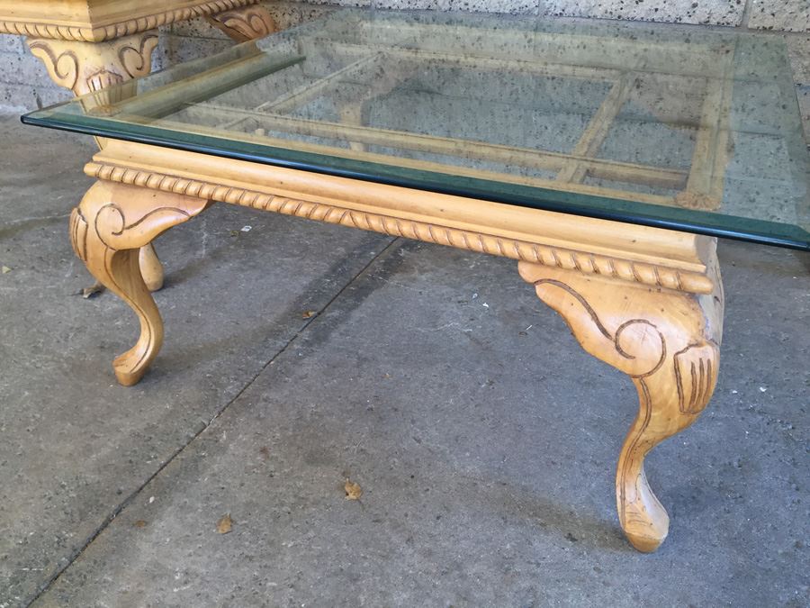 Nice 3-Piece Set Of Designer Furniture Consisting Of Console Table, Coffee Table, And Side Table Wood With Thick Glass Tops [Photo 6]