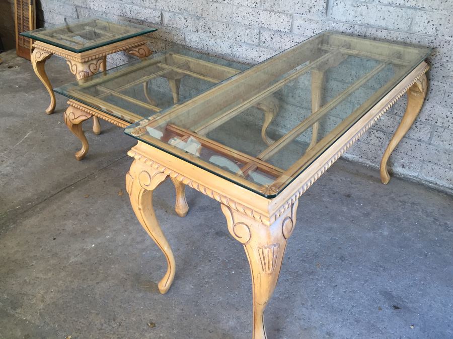 Nice 3-Piece Set Of Designer Furniture Consisting Of Console Table, Coffee Table, And Side Table Wood With Thick Glass Tops [Photo 11]