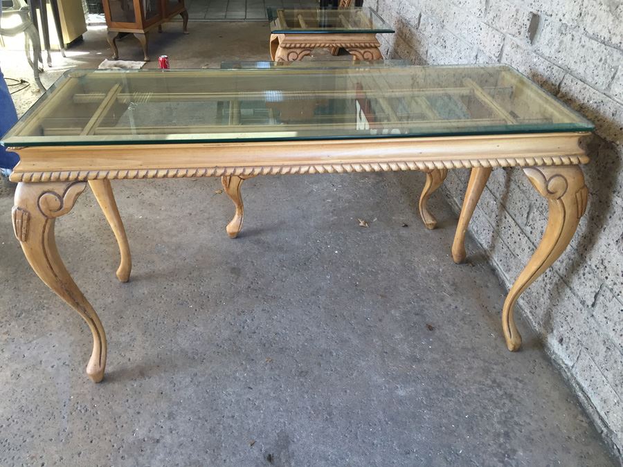 Nice 3-Piece Set Of Designer Furniture Consisting Of Console Table, Coffee Table, And Side Table Wood With Thick Glass Tops [Photo 15]