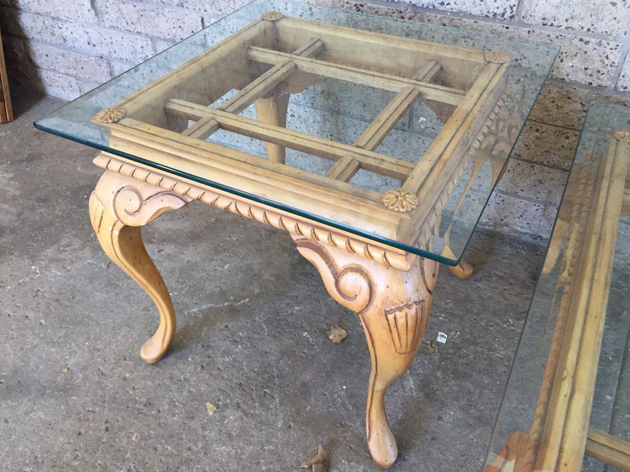 Nice 3-Piece Set Of Designer Furniture Consisting Of Console Table, Coffee Table, And Side Table Wood With Thick Glass Tops [Photo 3]