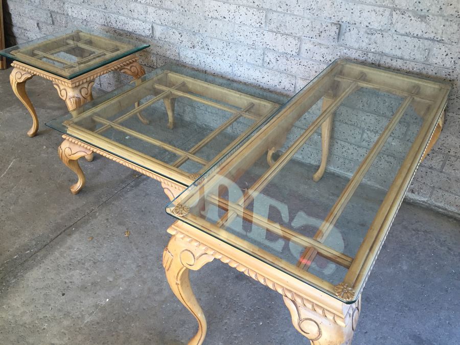 Nice 3-Piece Set Of Designer Furniture Consisting Of Console Table, Coffee Table, And Side Table Wood With Thick Glass Tops [Photo 12]