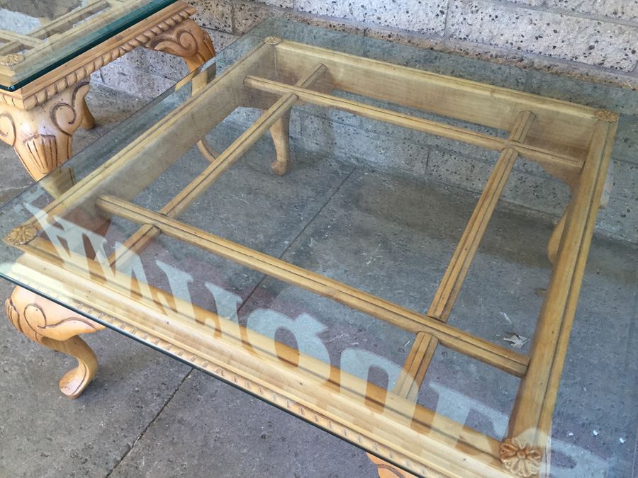 Nice 3-Piece Set Of Designer Furniture Consisting Of Console Table, Coffee Table, And Side Table Wood With Thick Glass Tops [Photo 8]