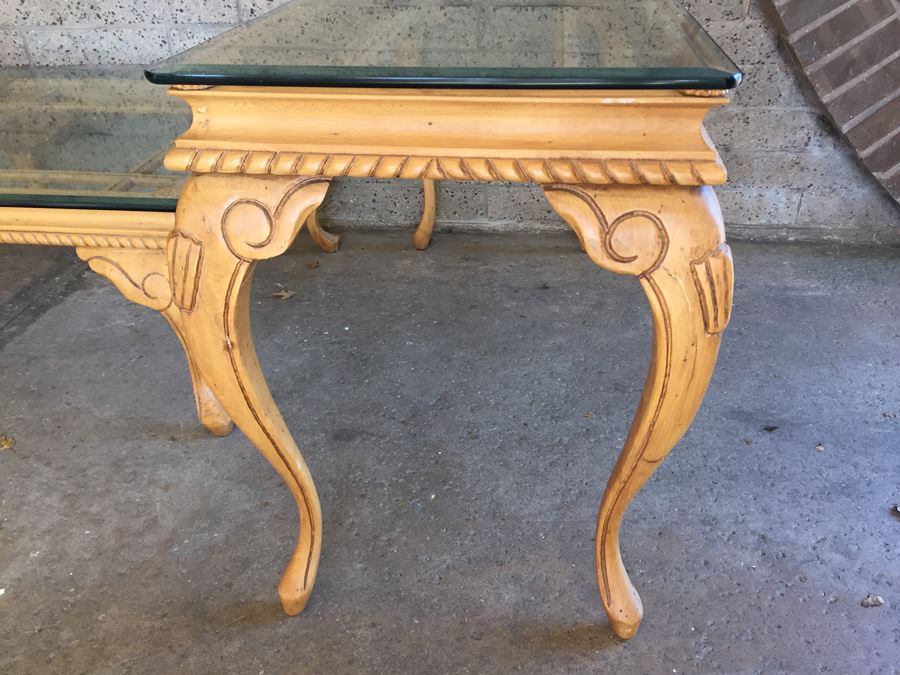 Nice 3-Piece Set Of Designer Furniture Consisting Of Console Table, Coffee Table, And Side Table Wood With Thick Glass Tops [Photo 2]