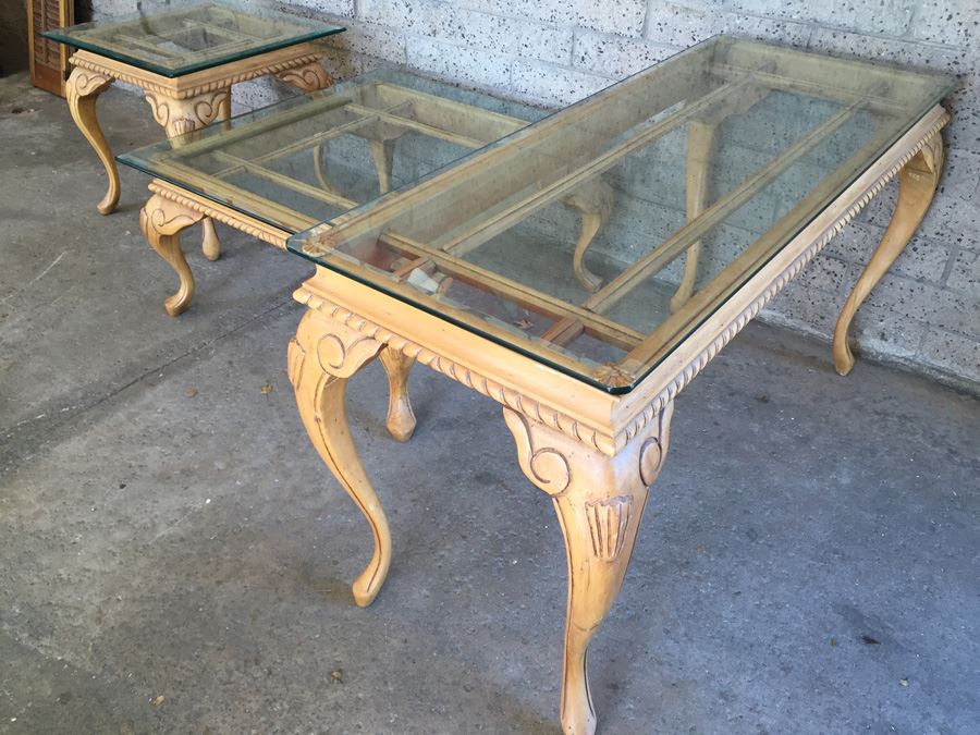 Nice 3-Piece Set Of Designer Furniture Consisting Of Console Table, Coffee Table, And Side Table Wood With Thick Glass Tops [Photo 13]