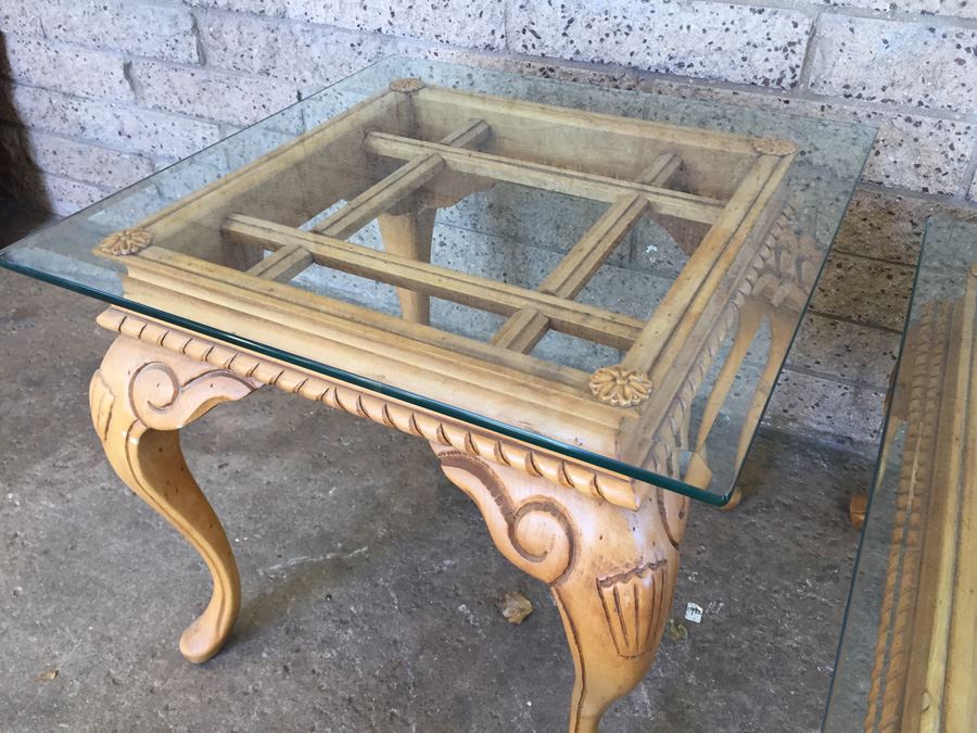 Nice 3-Piece Set Of Designer Furniture Consisting Of Console Table, Coffee Table, And Side Table Wood With Thick Glass Tops [Photo 10]