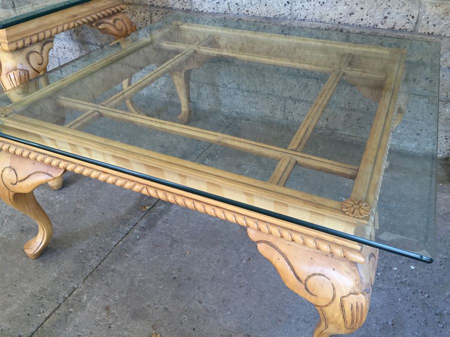 Nice 3-Piece Set Of Designer Furniture Consisting Of Console Table, Coffee Table, And Side Table Wood With Thick Glass Tops [Photo 7]