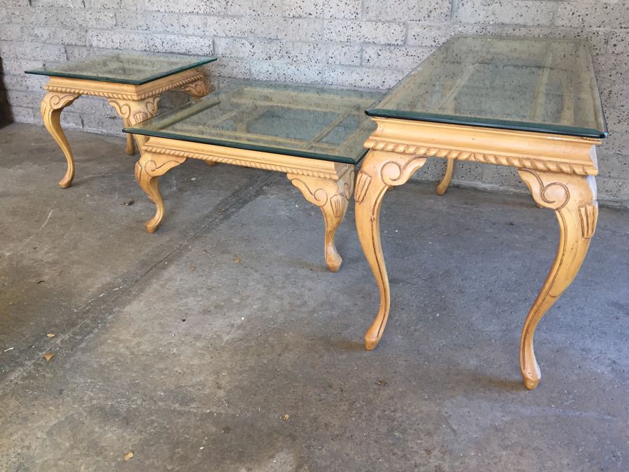 Nice 3-Piece Set Of Designer Furniture Consisting Of Console Table, Coffee Table, And Side Table Wood With Thick Glass Tops [Photo 1]