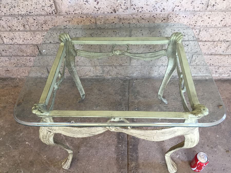 Ornate Metal Side Table With Thick Glass Top [Photo 7]
