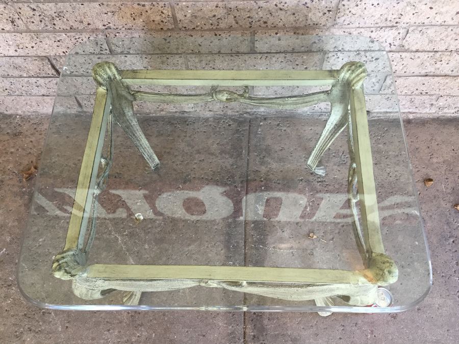 Ornate Metal Side Table With Thick Glass Top [Photo 8]