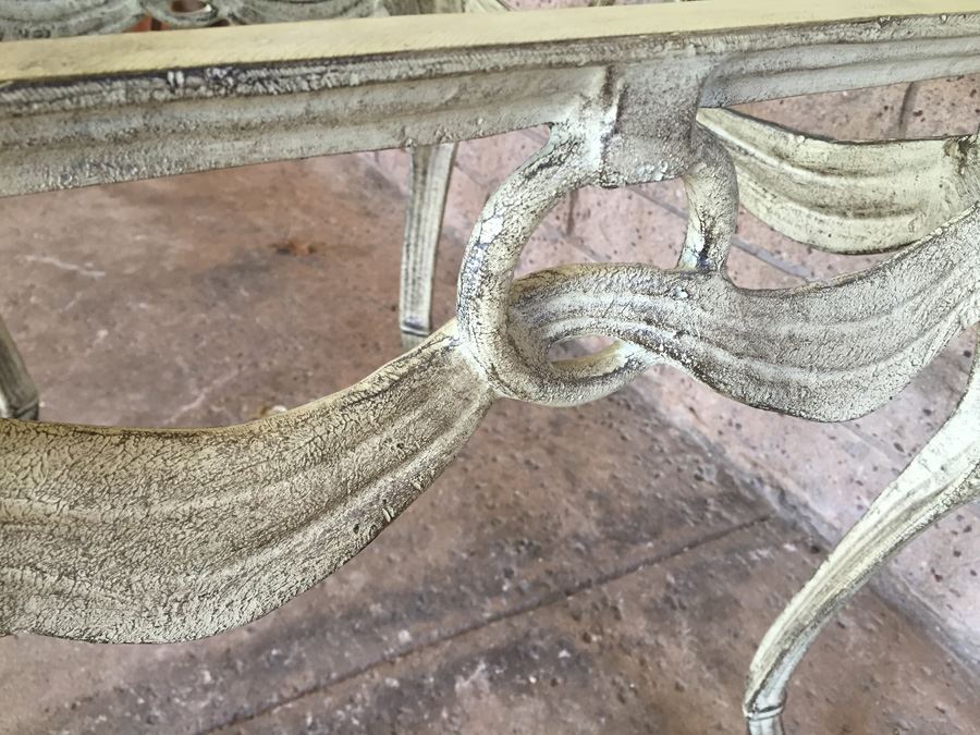 Ornate Metal Side Table With Thick Glass Top [Photo 3]