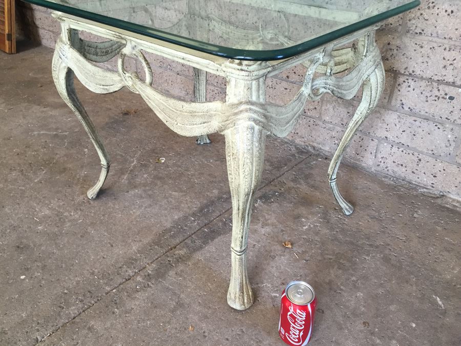 Ornate Metal Side Table With Thick Glass Top [Photo 5]