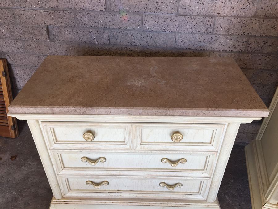 Thomasville Long Dresser And Small Dresser With Marble Tops And Large 3-Panel Hinged Mirror [Photo 18]