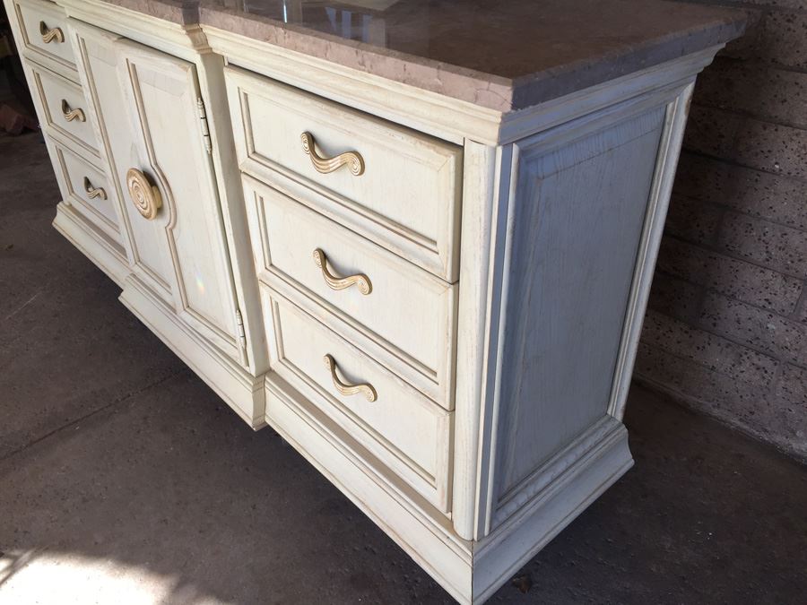 Thomasville Long Dresser And Small Dresser With Marble Tops And Large 3-Panel Hinged Mirror [Photo 5]