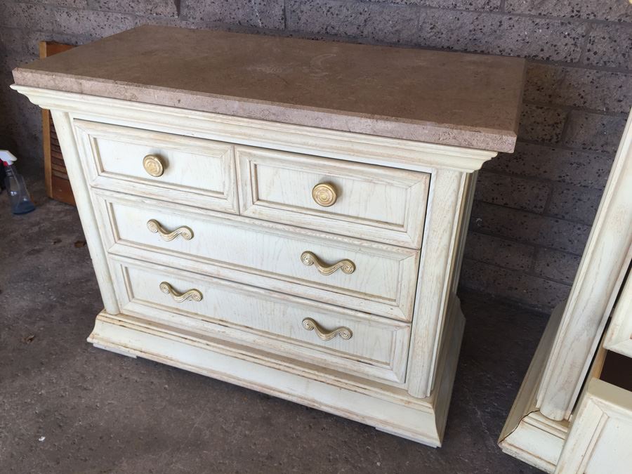 Thomasville Long Dresser And Small Dresser With Marble Tops And Large 3-Panel Hinged Mirror [Photo 19]