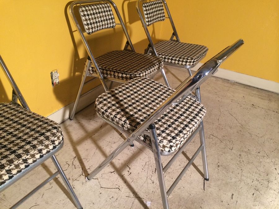 Mid-Century Modern Chrome Houndstooth Folding Chairs [Photo 6]