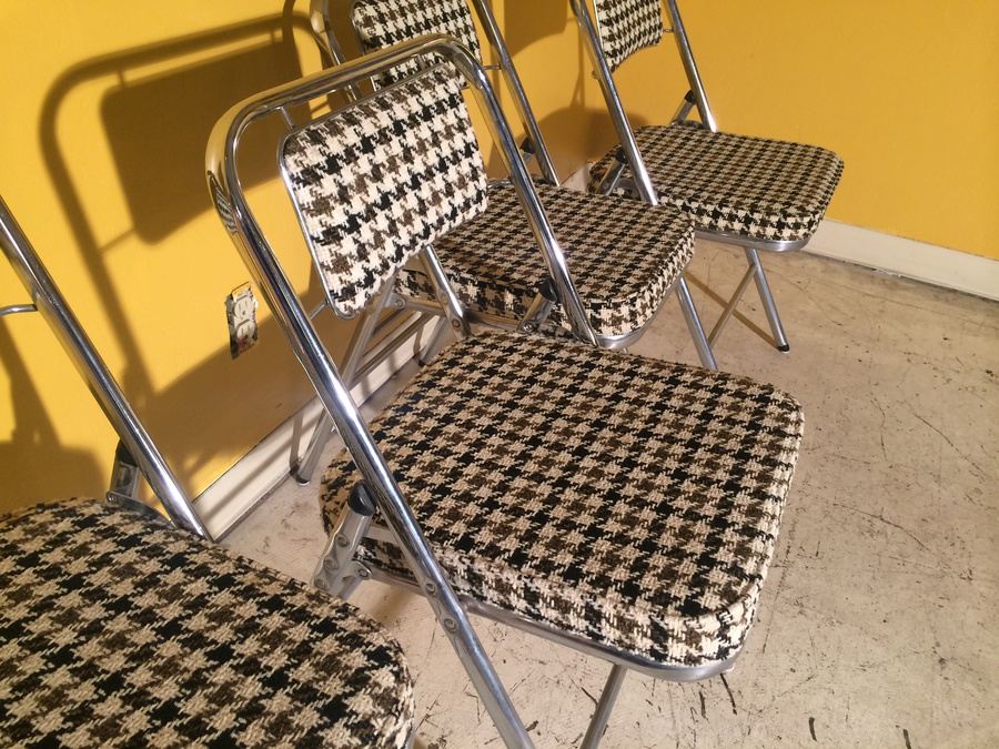 Mid-Century Modern Chrome Houndstooth Folding Chairs [Photo 3]