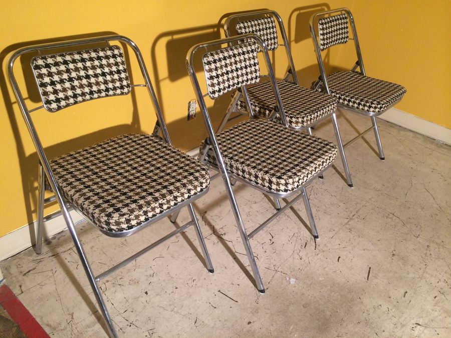 Mid-Century Modern Chrome Houndstooth Folding Chairs [Photo 2]
