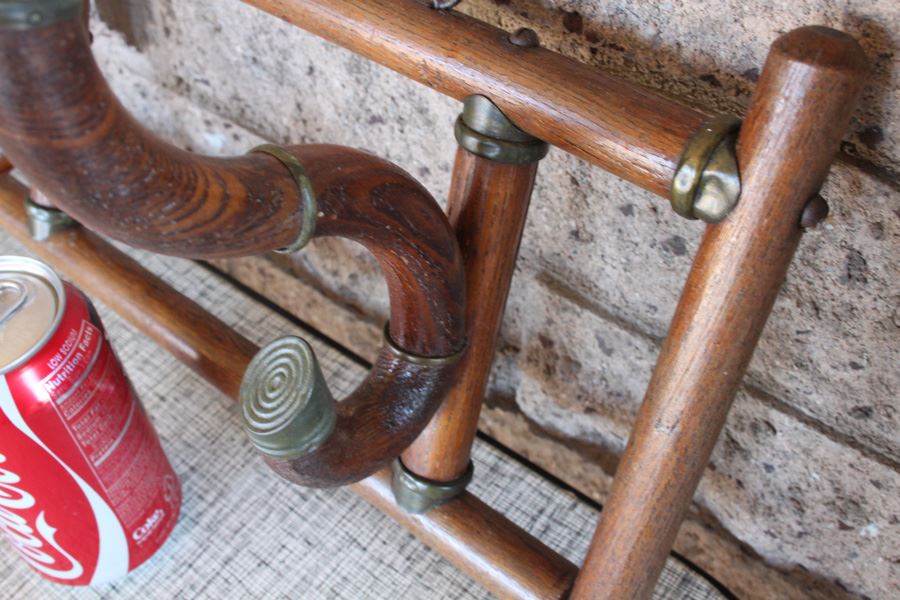 Vintage Wall Mounted Wooden Coat Hanger With Brass Accents [Photo 2]