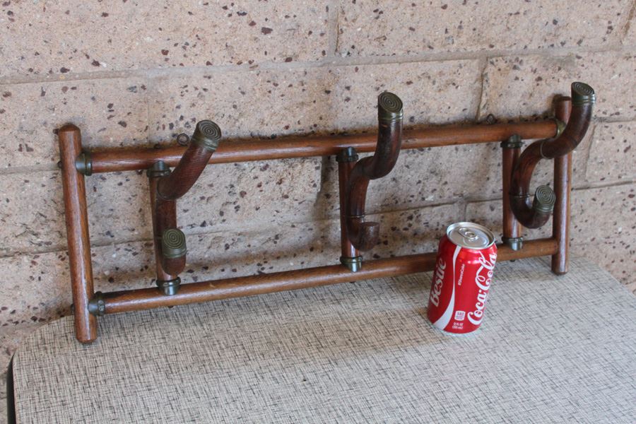 Vintage Wall Mounted Wooden Coat Hanger With Brass Accents [Photo 3]